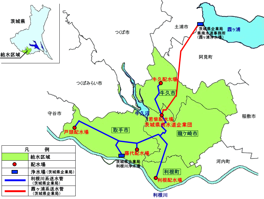 給水区域と施設の位置図